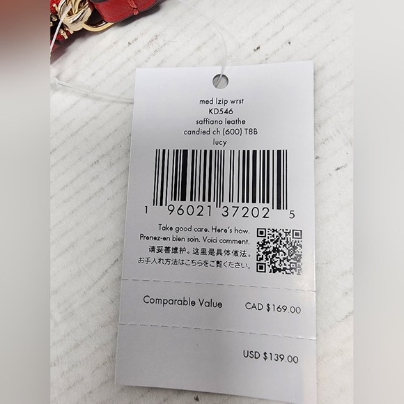 Kate Spade New Red Leather Wristlet Lucy Logo Top Zipper Bag New Red Clutch - Picture 4 of 8